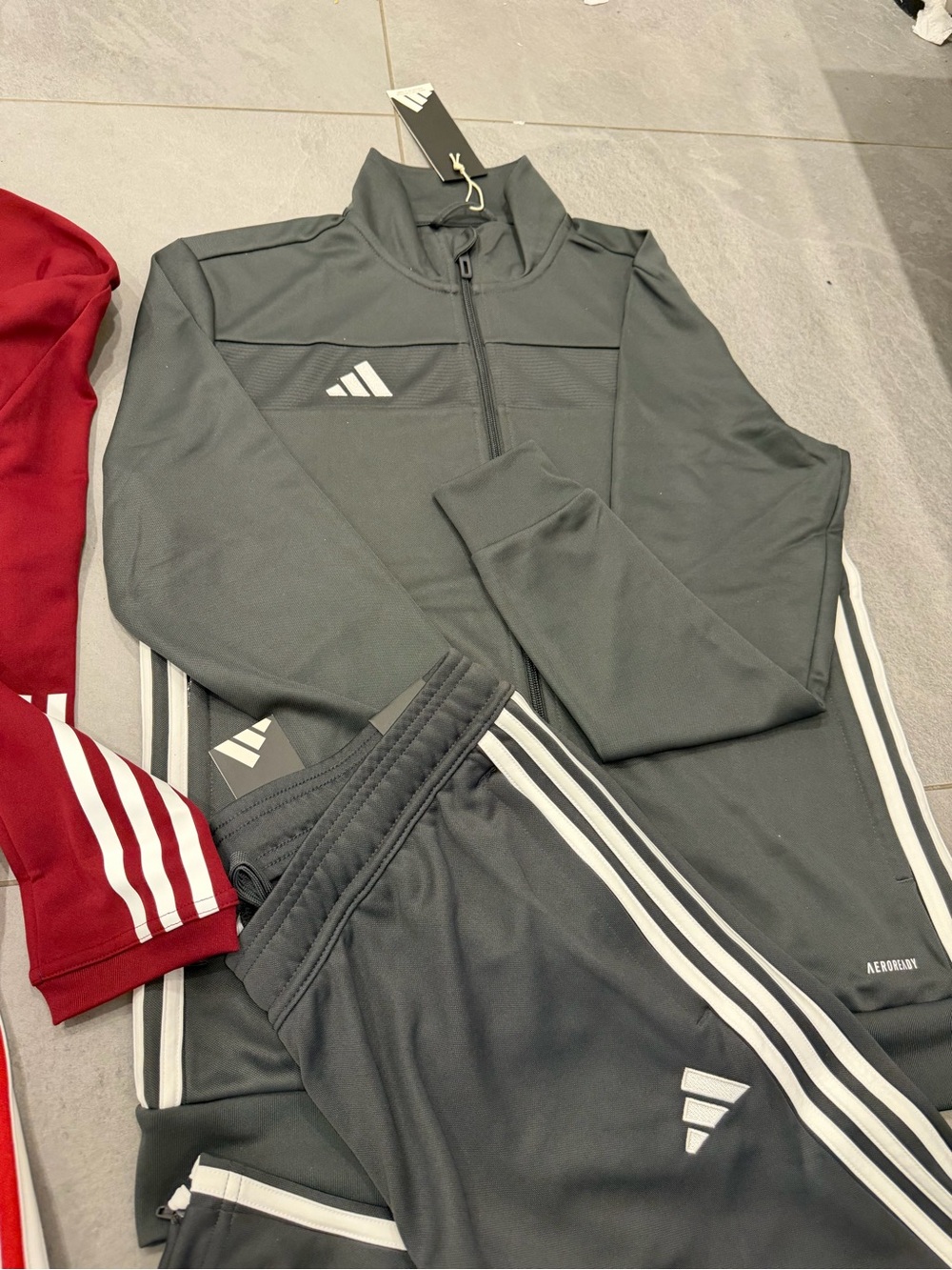 adidas Womens 3 Stripes Tricot Tracksuit Jacket & Pants Set grey medium